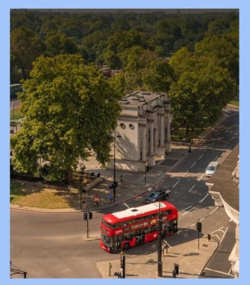 Marble Arch corner and London Red bus