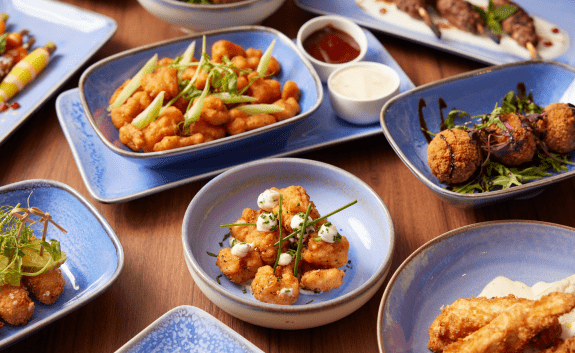 Different types of food set on a table