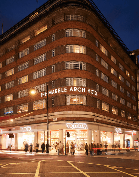 Marble Arch hotel at night